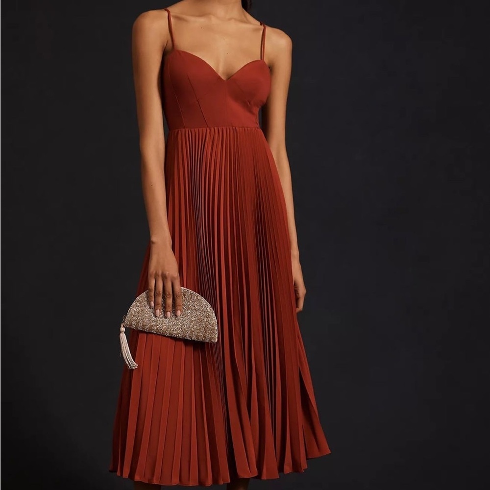 Anthropologie Sweetheart Bodice Pleated Midi Dress size M